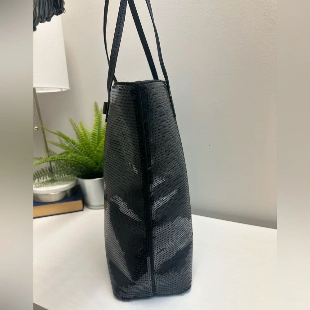Kate Spade New York Black Sequin Salinas Bow Shopper Tote Handbag